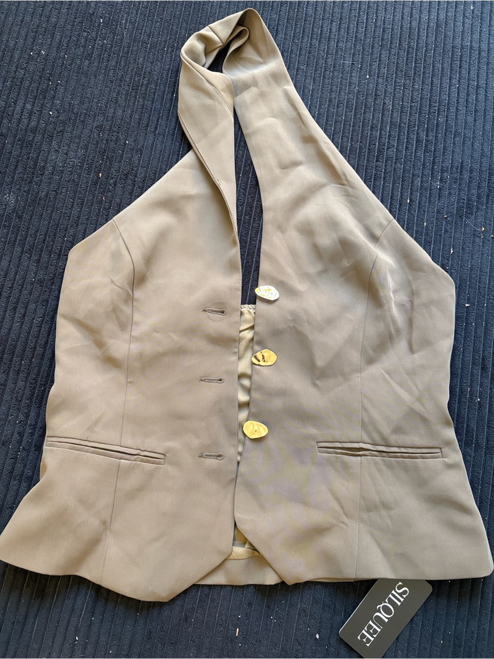 Silouette Taupe Halter Vest with Gold Buttons